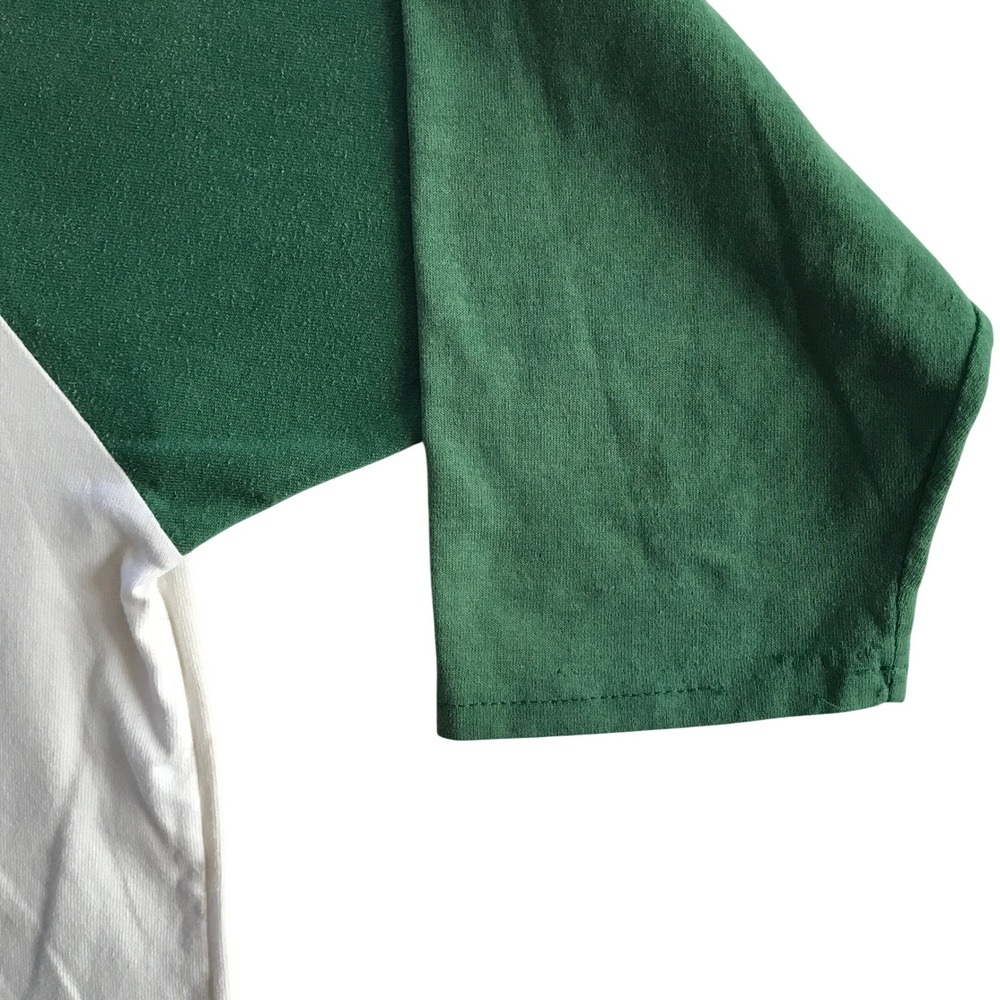 Vintage Teamwork Mens Baseball T-Shirt Green Cream 3/4 Sleeve Athletic Tee - Picture 7 of 15